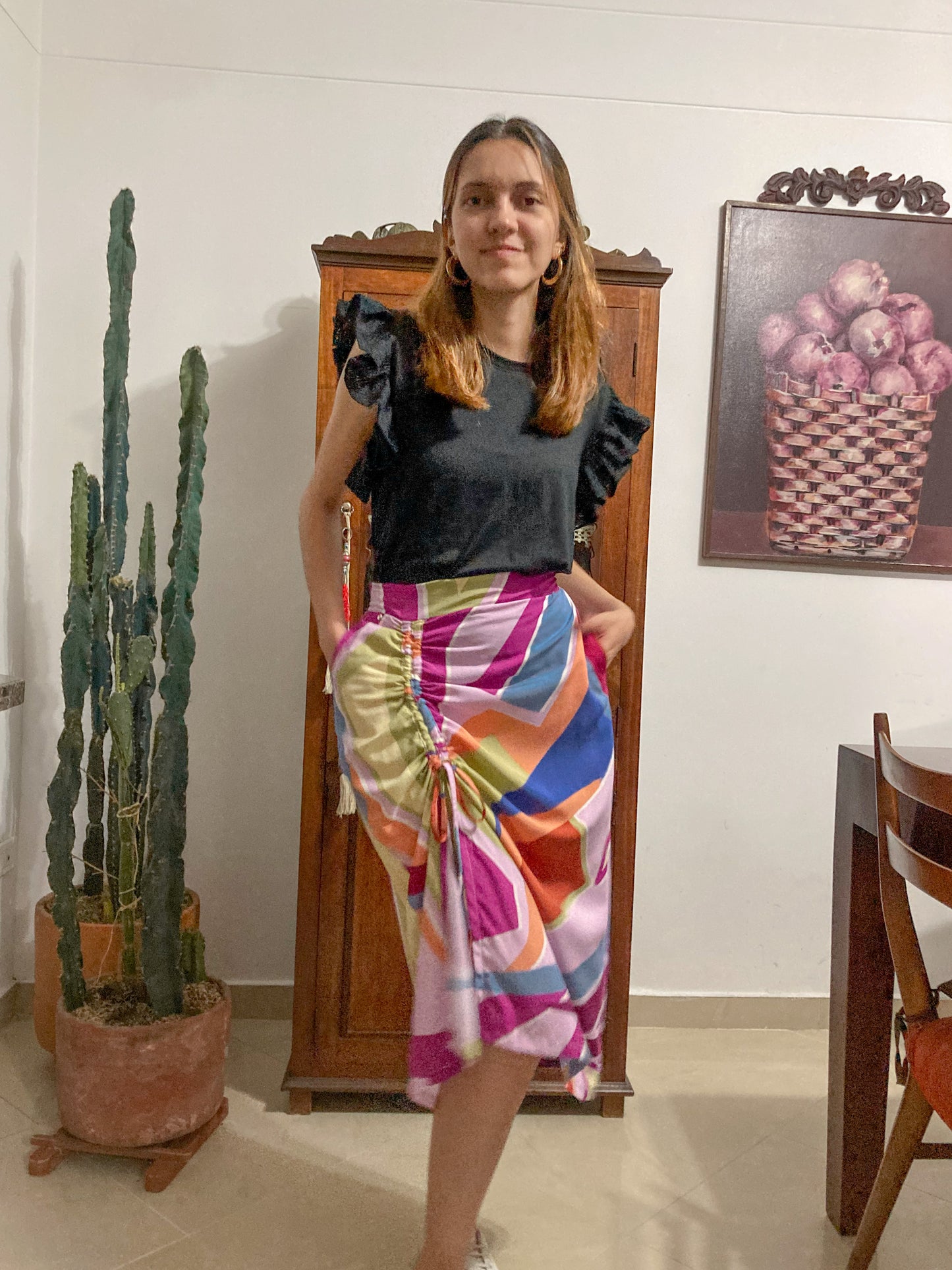 Falda midi caleidoscopio tonos rosas