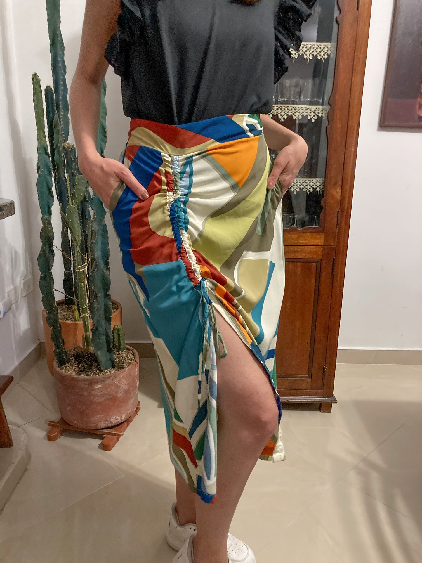 Falda midi caleidoscopio tonos verdes