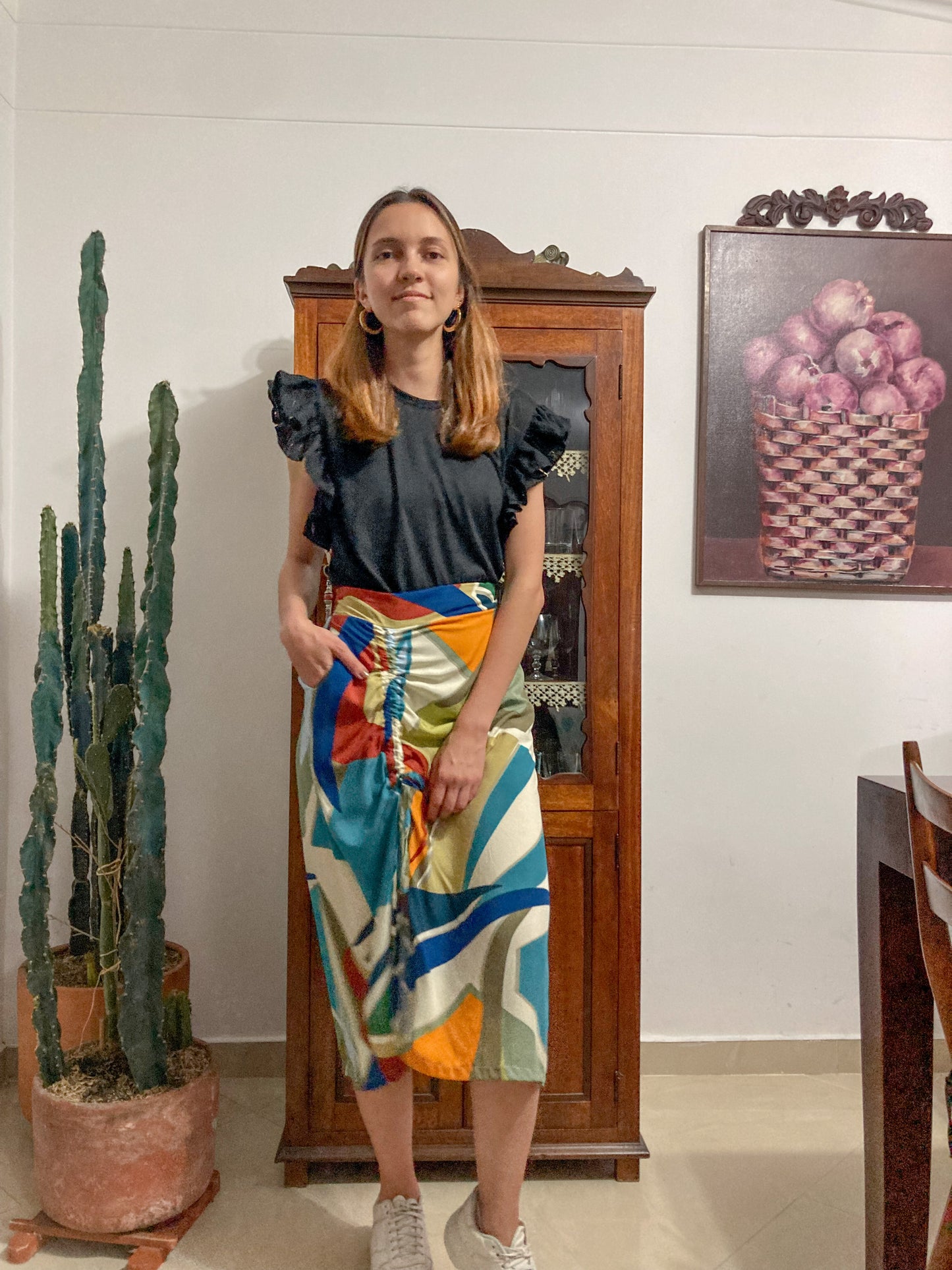 Falda midi caleidoscopio tonos verdes