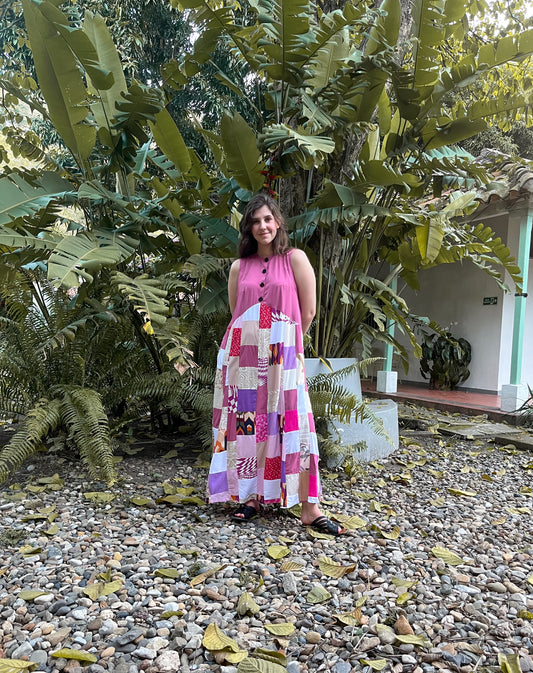 Vestido largo PUNCH  Hecho con Retazos Reciclados | Moda ética y sostenible hecha en Colombia