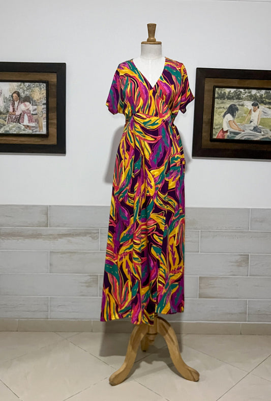 Maxi Vestido cross Estampado Multifuncional | Moda ética y sostenible hecha en Colombia