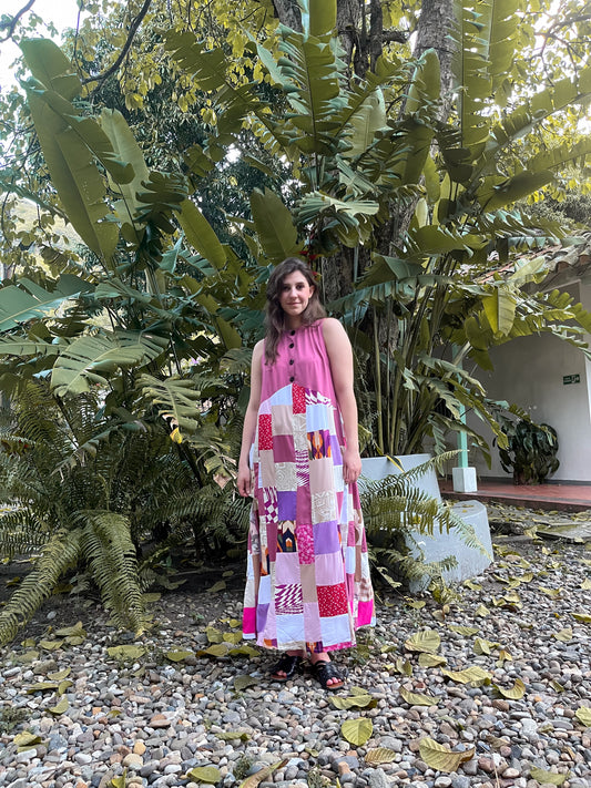 Vestido largo PUNCH  Hecho con Retazos Reciclados | Moda ética y sostenible hecha en Colombia